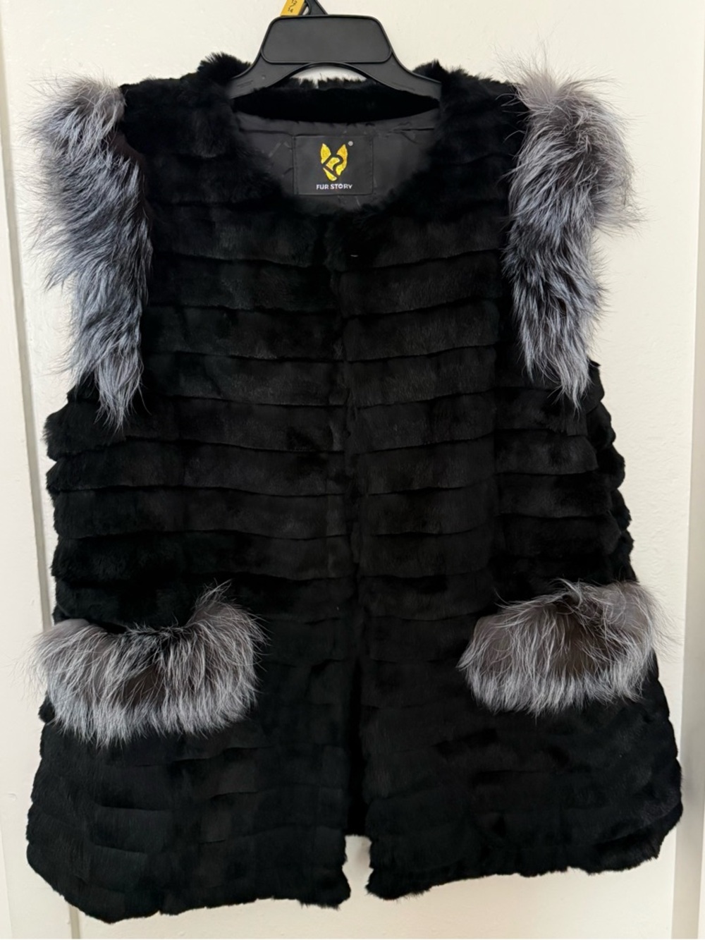 Fur Story Women's Genuine Fur Coat Vest, Size 16 Color Black